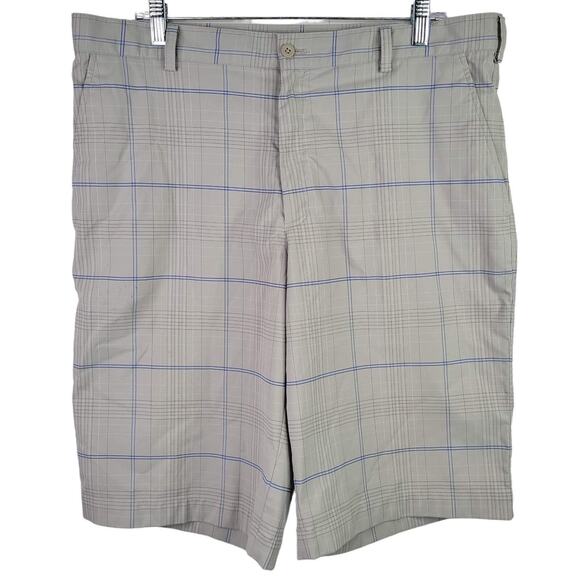 Nike Golf Shorts Size 36 Gray Blue Plaid Flat Front Chino Performance - Picture 2 of 13